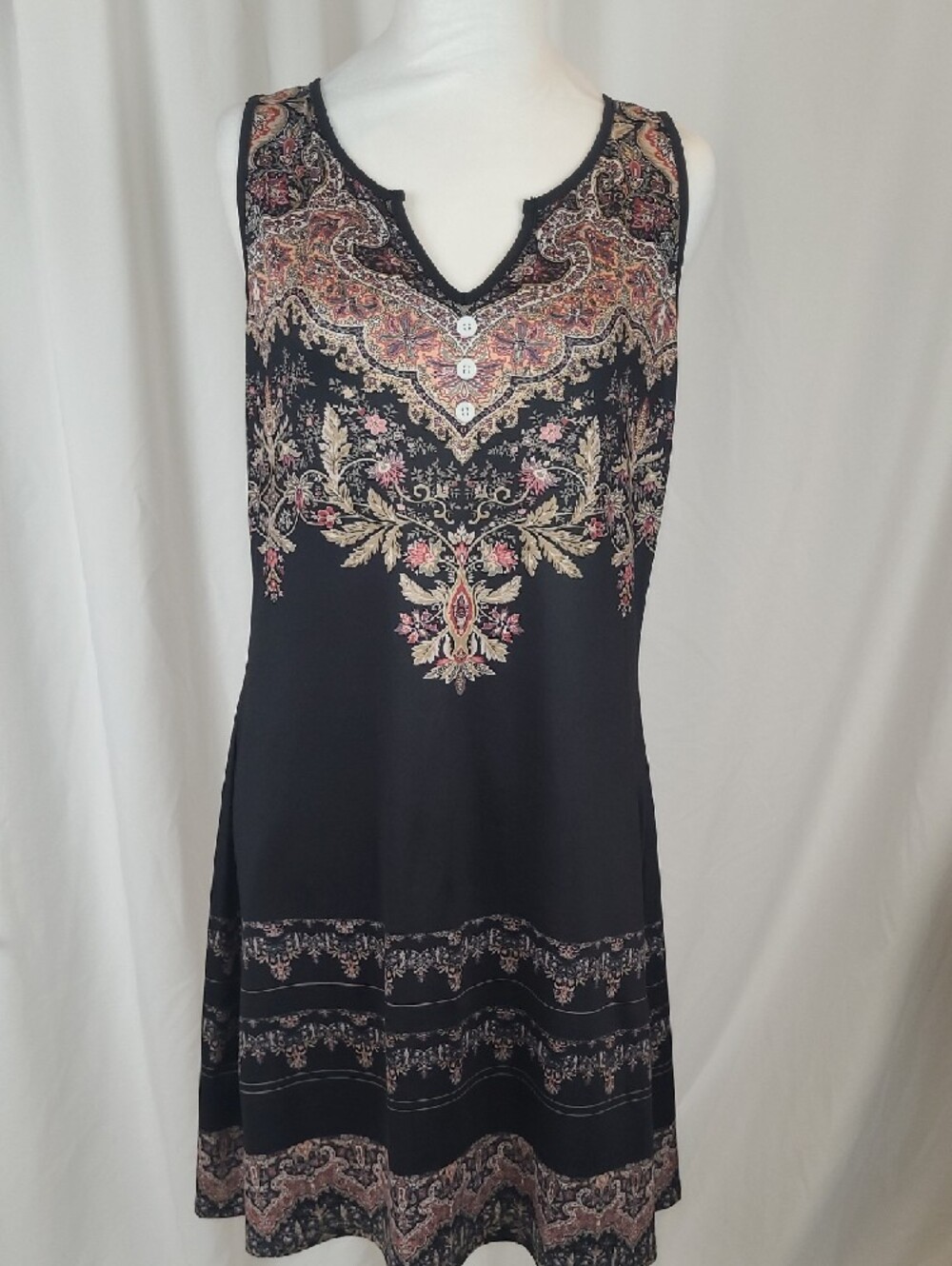 Boho Sleeveless Floral Border Print Mini Dress - Size L